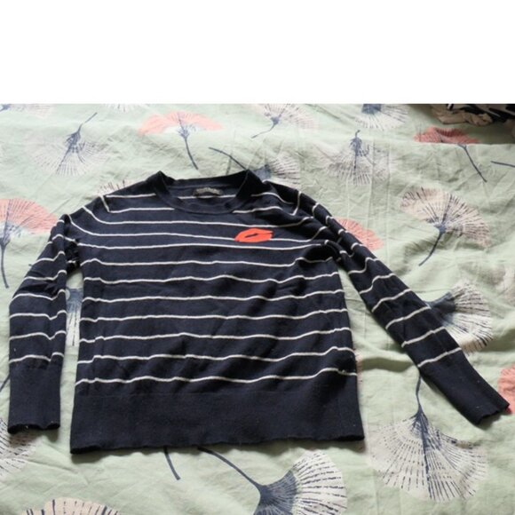Banana Republic Sweaters - Banana Republic Sweater Lips Embroidery Women  Navy stripes XS petite nautical